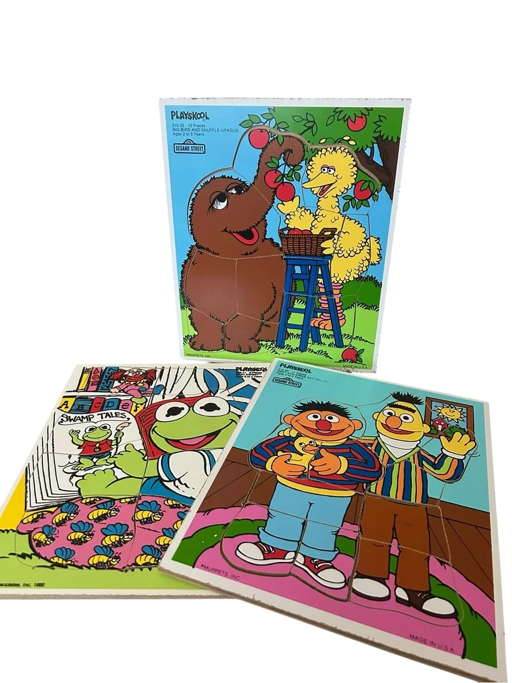 Vintage Playskool Lot Of 3 Sesame Street Wooden Puzzles 2 Muppets Inc 1 Henson